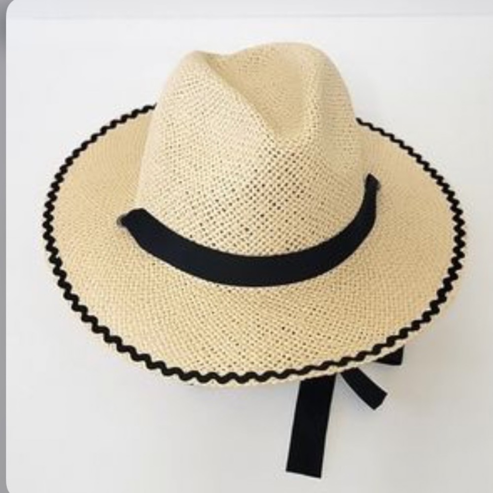 LOFT NWT Ric A Rac‎ Straw Fedora Hat with Tie Neck String
